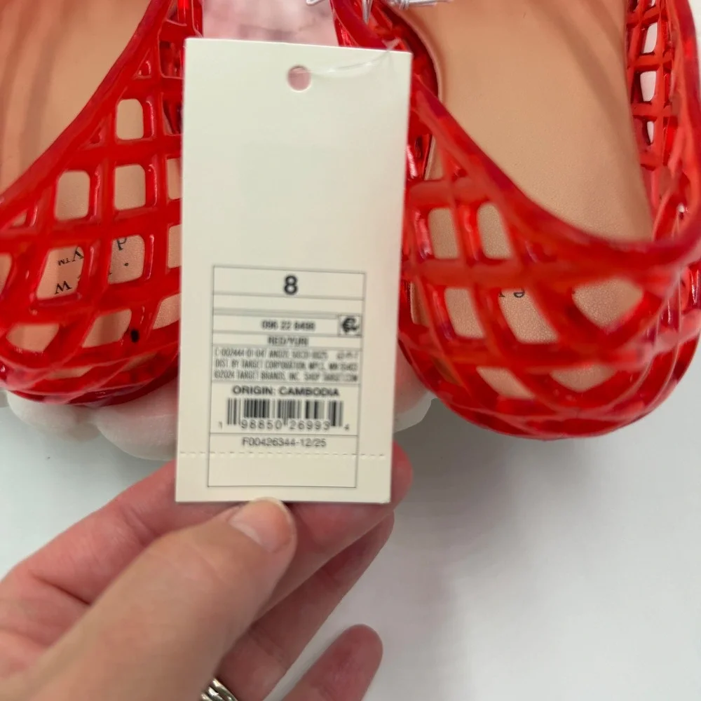 A New Day tutu Red Lattice Jelly Flats Womens Size 8 Cage Slip On Summer Shoes